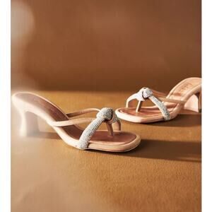 Vicenza Rhinestone Heeled Sandals Women 8‎ Nude Square Toe Anthropologie Dressy